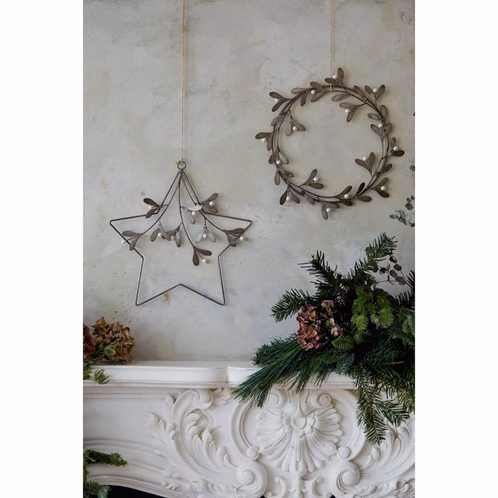 Lemon Pavilion Furniture and Decor Star Mistletoe Wreath in Grey Glass and Metal, H 31 x W 1.5 x D 31 cm – 2