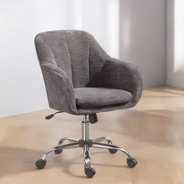 ERGOVEXA Snow Flannel Grey Fabric Task Chair with Armrests and 360 Degree Swivel, H 96 x W 64 x D 63 cm – 1