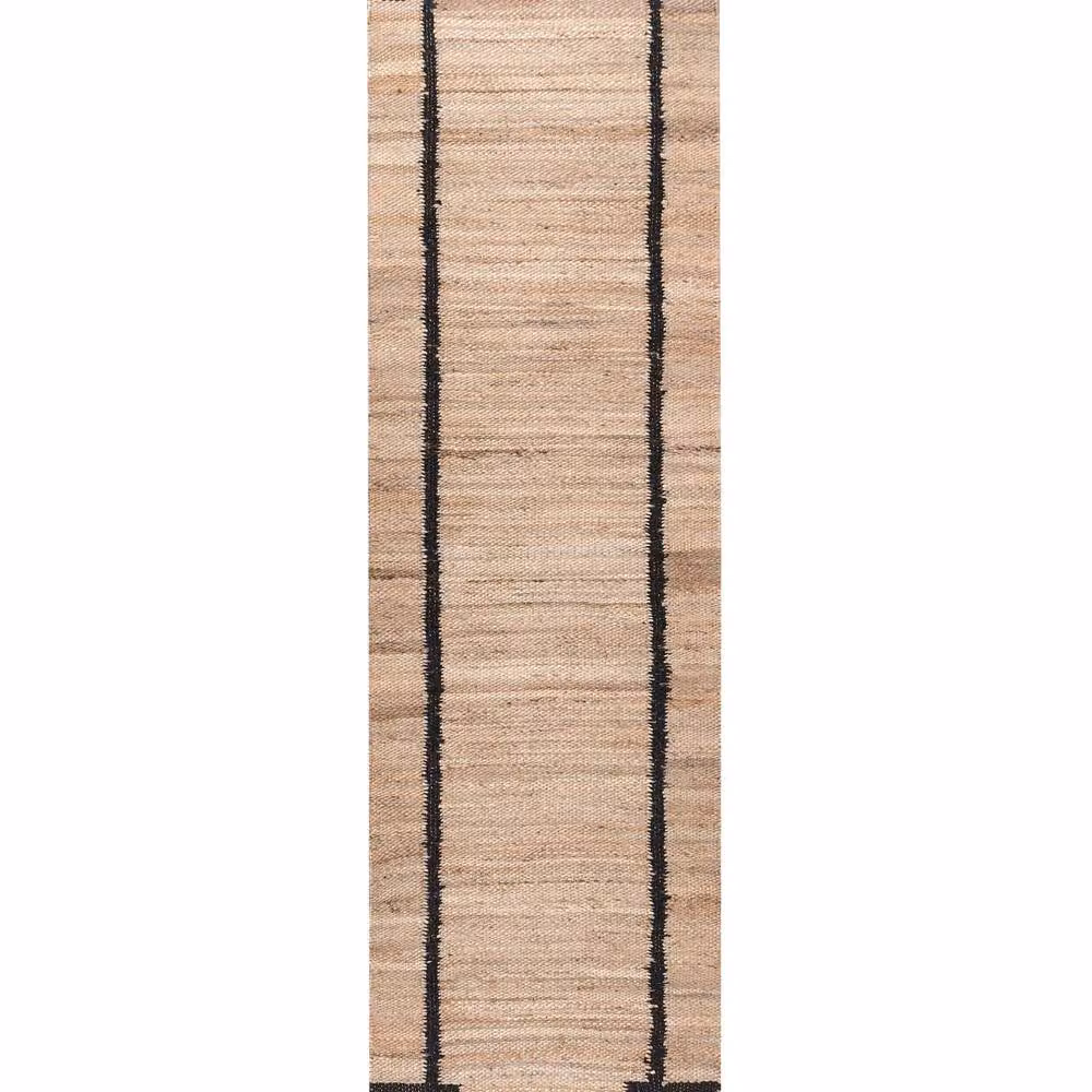Wyld and Coco Handwoven Beige and Black Jute and Cotton Striped Rectangular Runner Rug W: 80 cm, L: 300 cm – 2