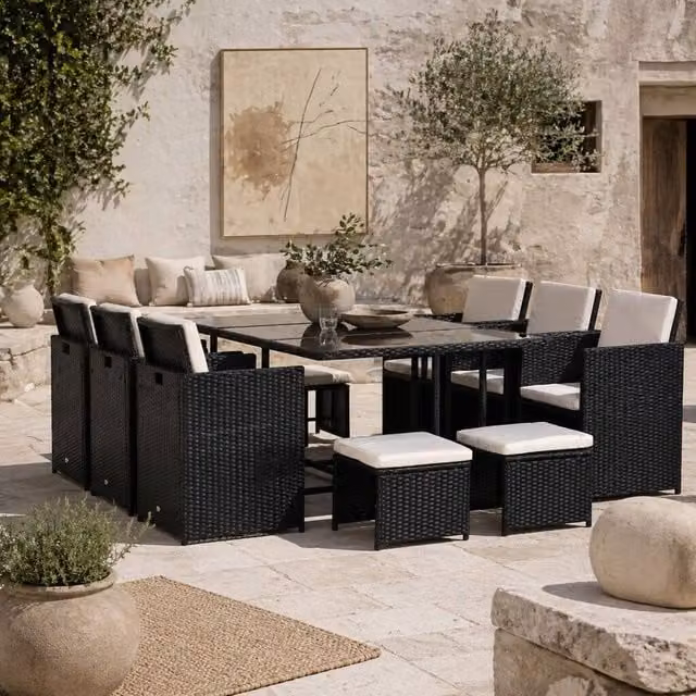 Wyld Haus Lokeha 11 Piece Black and White Polyrattan Outdoor Dining Set with Glass Table – 1