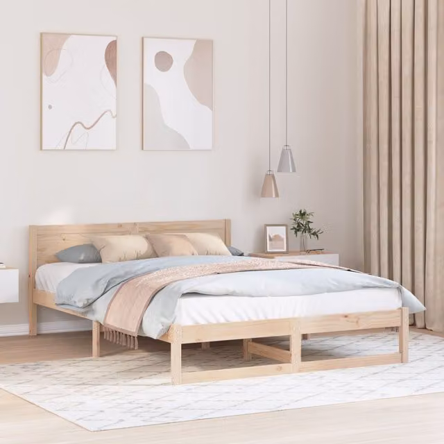 Berkfield Home Minimalist Solid Pine Wood Bed Frame in Beige and Brown, W/D/H: 150 x 200 cm