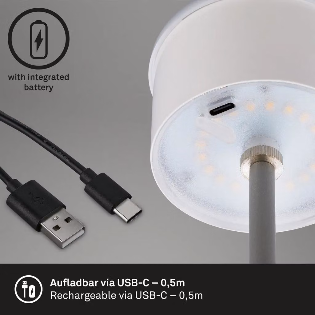 Briloner Matt Chrome RGB LED 2.6W Rechargeable Table Lamp in Silver – 4