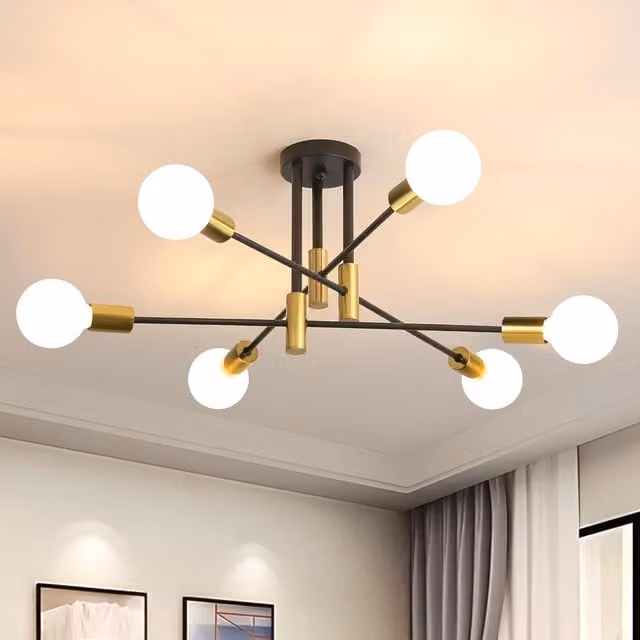 COMELY Sputnik Industrial Ceiling Light, 6-Light Adjustable Metal Design with E27 Sockets in Black or Gold/Brass – 1