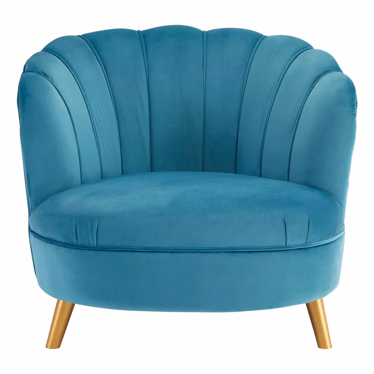 Orsina Blue Velvet Scalloped Armchair with Gold Legs – 3