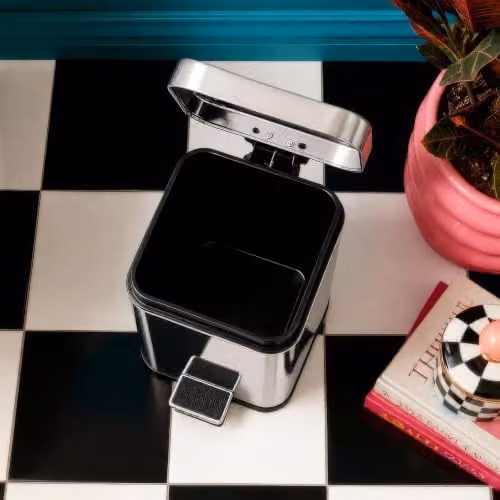 Harbour Housewares Pack of 2 Silver Stainless Steel Square Pedal Bins with Removable Inner Bucket, 3L – 6