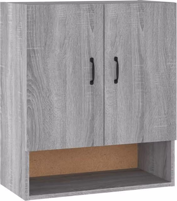 Berkfield Home Grey Sonoma Wall Cabinet with Hinged Doors and Open Shelf, W/D/H: 60 x 31 x 70 cm
