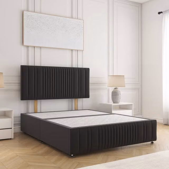 BSSPOKE Rosie Super King Divan Bed with 24 inch Plush Velvet Headboard in Black