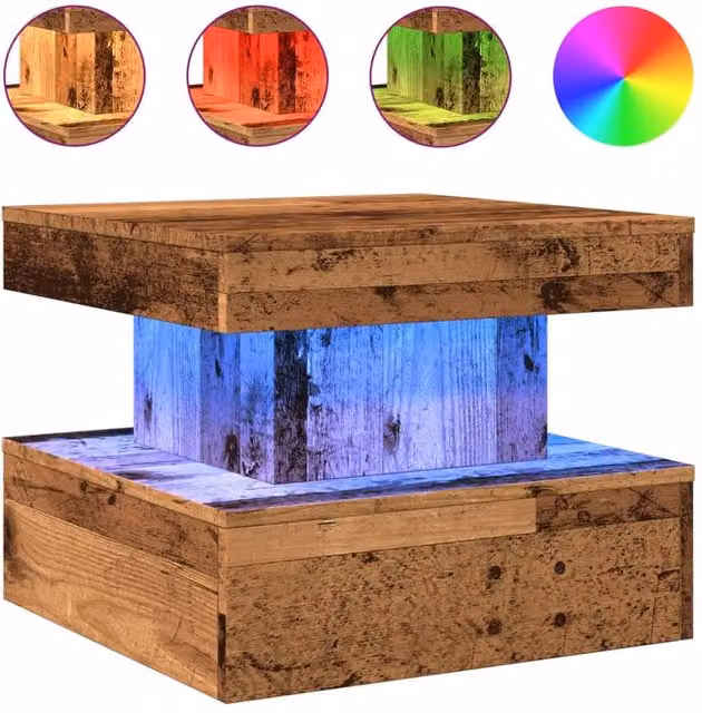Berkfield Home Modern Square Coffee Table with LED Lights in Brown, W/D/H: 50 x 50 x 40 cm – 1