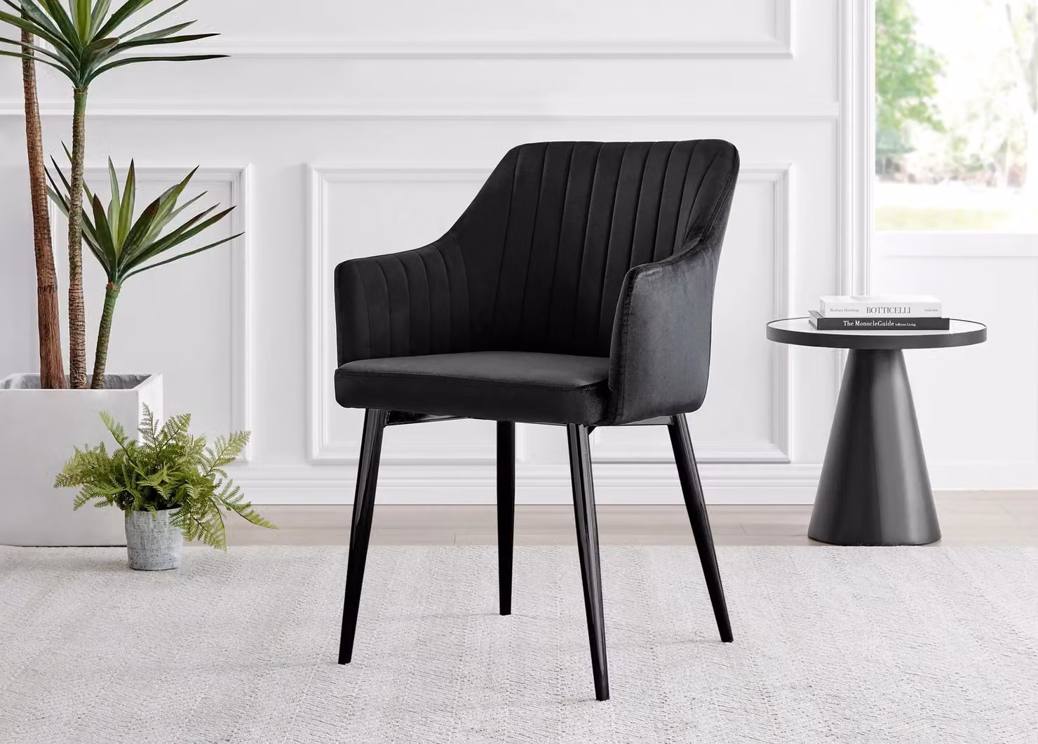FurnitureboxUK Carson White Marble Effect Dining Table and 6 Calla Black Leg Chairs – 6