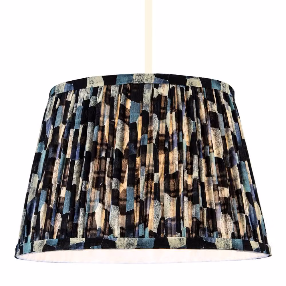 Happy Homewares Abstract Geometric Pleated Fabric Lamp Shade in Blue, Black, Beige and White, Diameter: 30 cm – 2