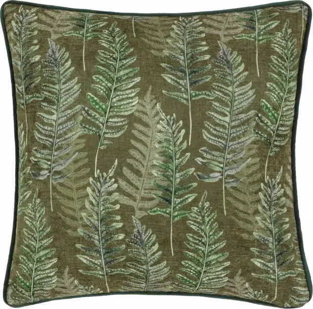 Make it a Home Kielder Fern Khaki Printed Velvet Cushion with Feather and Polyester Filling