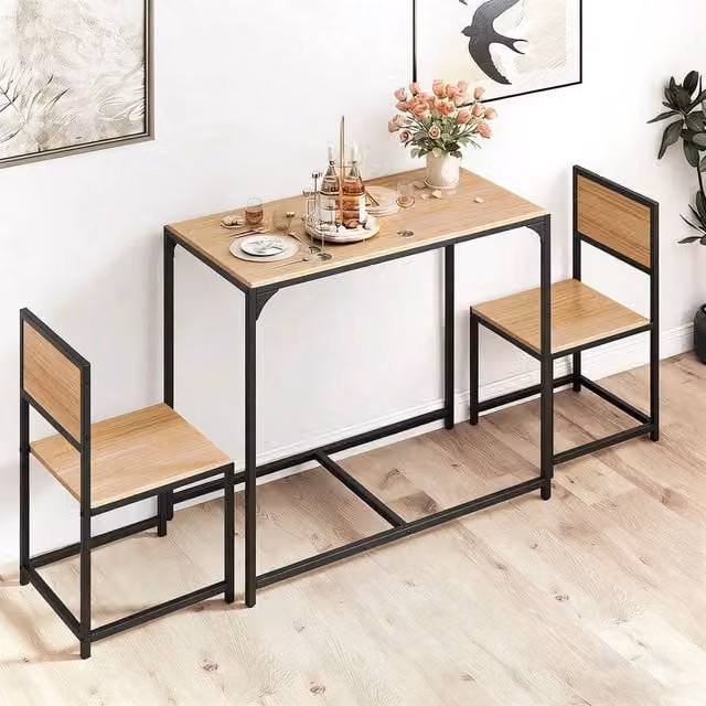 KORVIXA 3 Piece Dining Table Set with Metal Frame in Brown, W: 100 cm, H: 76 cm
