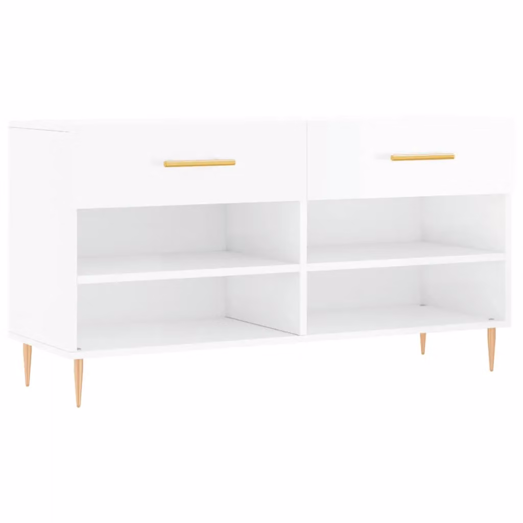 Berkfield Home High Gloss White Shoe Bench W/D/H: 102 x 35 x 55 cm – 2
