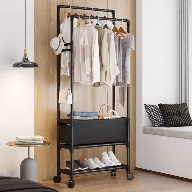 EONLION B Metal Rolling Clothes Rail and Garment Display Stand in Black, Width: 50 cm