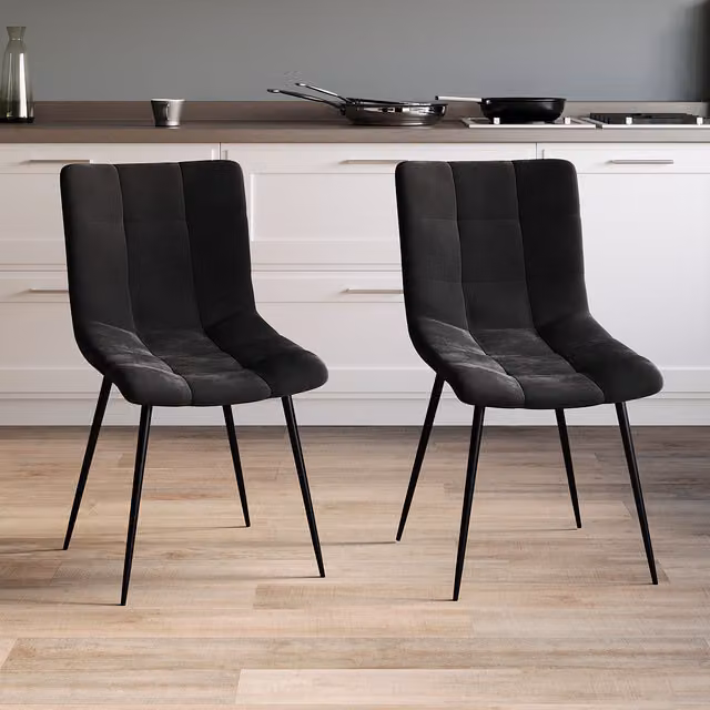 Vida Designs Set of 2 Modern Black Velvet Dining Chairs