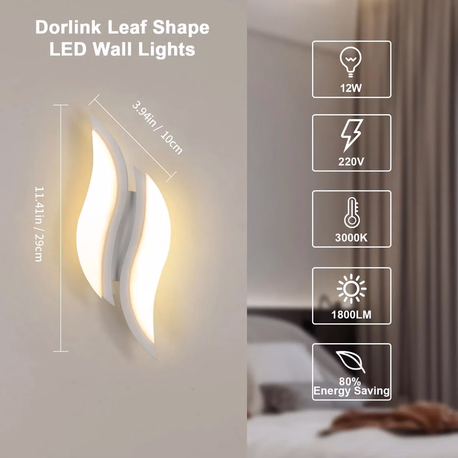 COMELY Leaf Shaped LED Indoor Wall Light, Warm White 3000K, White – 2
