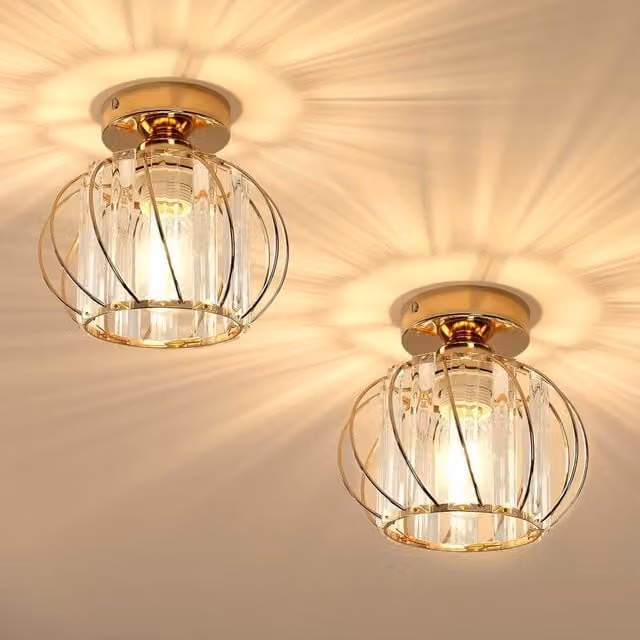 Goeco Modern Gold and Brass Crystal Ceiling Light with E27 Socket