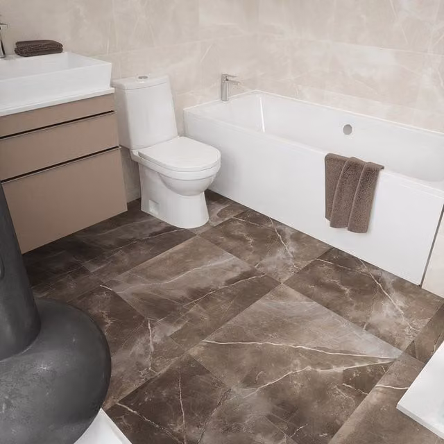 Johnson Tiles Melford Marble Effect Satin Rectified Floor and Wall Tile Sample - Dark Brown