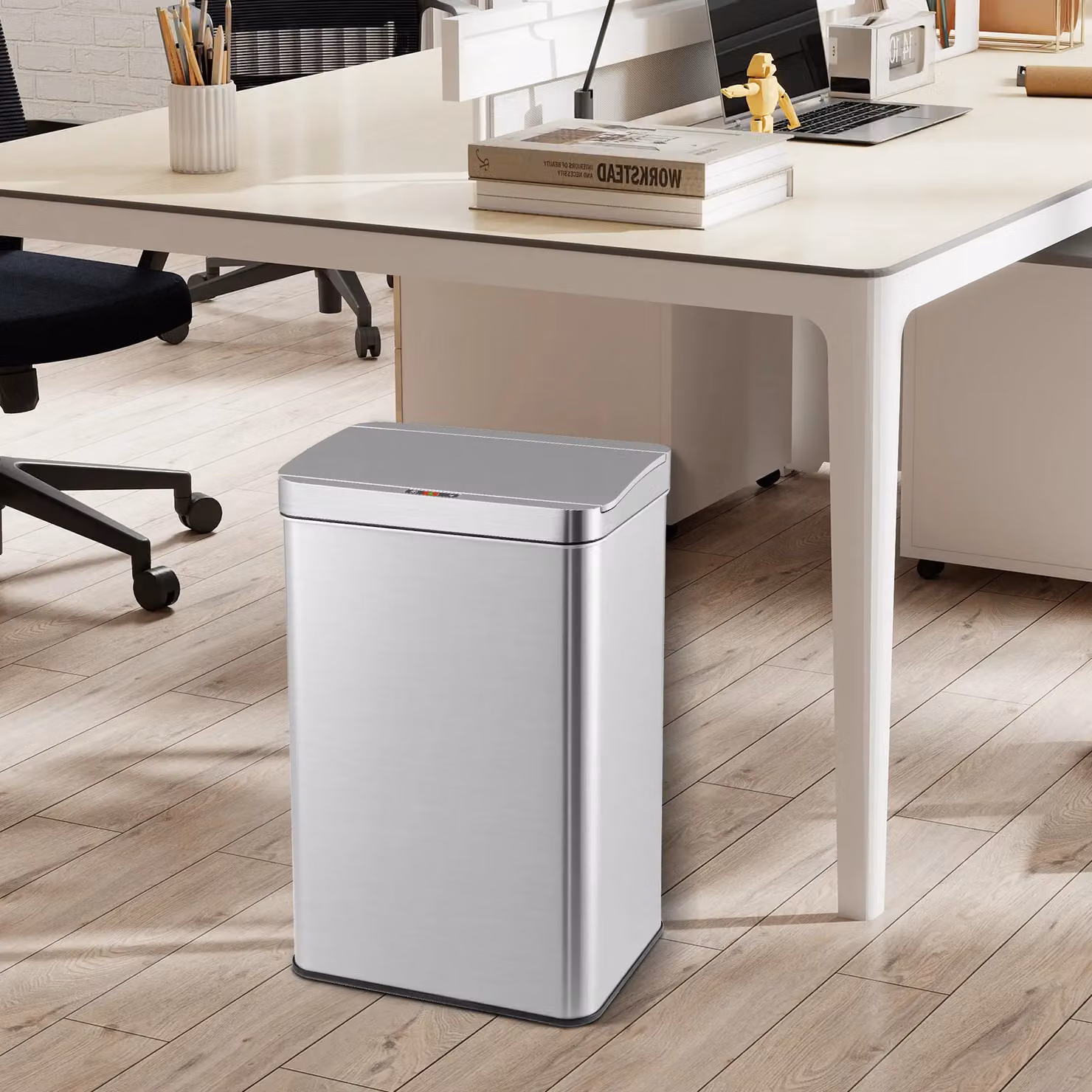 Gymax 60L Automatic Motion Sensor Trash Can with Lid in Metallic Silver – 3