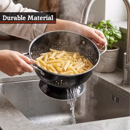 Orsina Collapsible Stainless Steel Colander with Handles, Black, W: 17 cm, D: 14 cm, H: 10 cm – 4