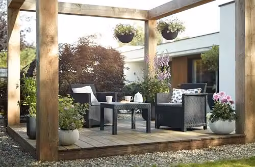 Keter Emma Balcony Set in Grey with 2 Wicker-Style Resin Chairs and Matching Square Table – 2