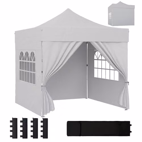 Outsunny Pop Up Gazebo with Sidewalls and Windows, UPF 50+, Silver Grey, W/D/H: 300 x 300 x 240 cm