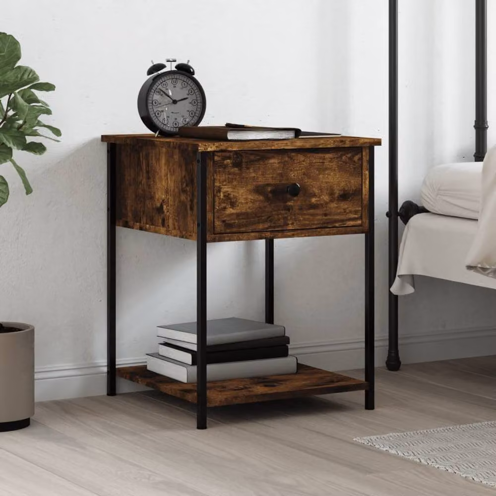 Berkfield Home Elegant Bedside Table in Smoked Oak Brown, W/D/H: 44 x 45 x 58 cm – 2