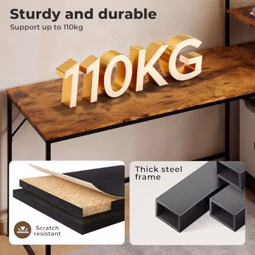 Levede Modern Computer Desk in Brown, W: 160 cm, D: 60 cm, H: 76 cm – 3