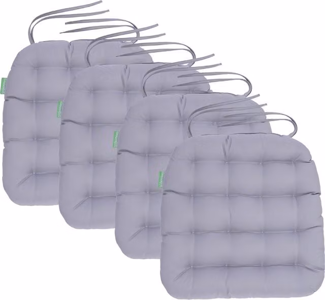 Gardenista Grey Quilted Outdoor Garden Chair Cushion Set of 4 with Tie Cords
