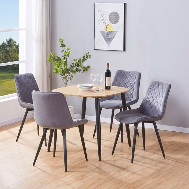 Aspen Light Oak Square Dining Table and 4 Grey Diamond Stitch Fabric Chair Set