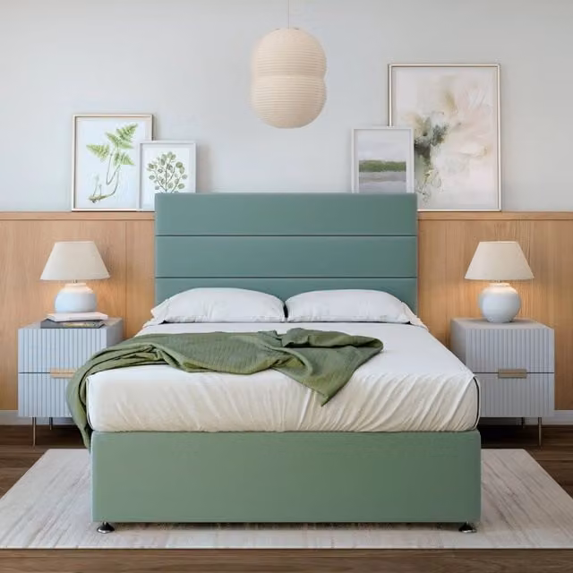 Bedmaster Plush Velvet Divan Base with Storage Drawers and Lined Headboard, Duck Egg, Width: 90 cm