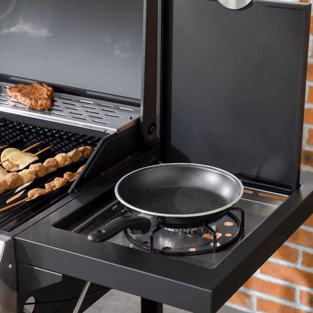 Rolipo Four Burner Steel Gas Grill with Thermometer and Warming Rack, Black – 9