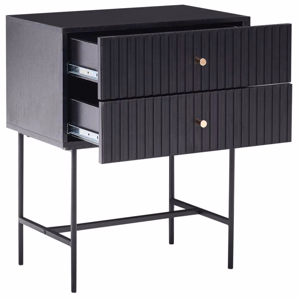 Wyld and Coco Modern 2-Drawer Bedside Table in Black and Gold – 4