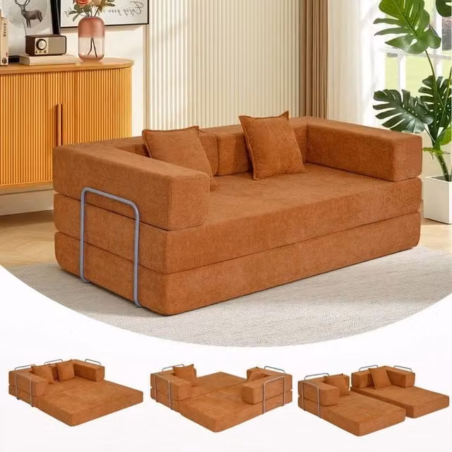FORGEVIO Orange Sectional Sofa Bed with Sleeping Function, Modern Fabric Upholstered Design, Left Facing