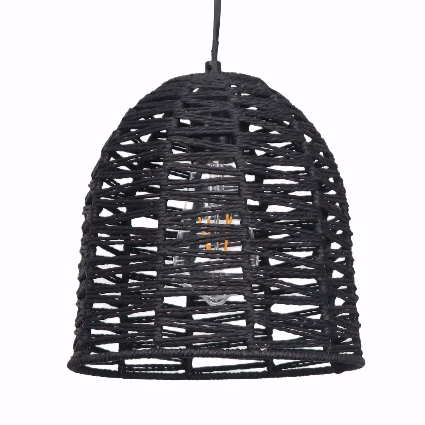First Choice Lighting Set of 2 Kleo Round Boho Rattan and Paper Pendant Lightshades in Brown and Black – 2