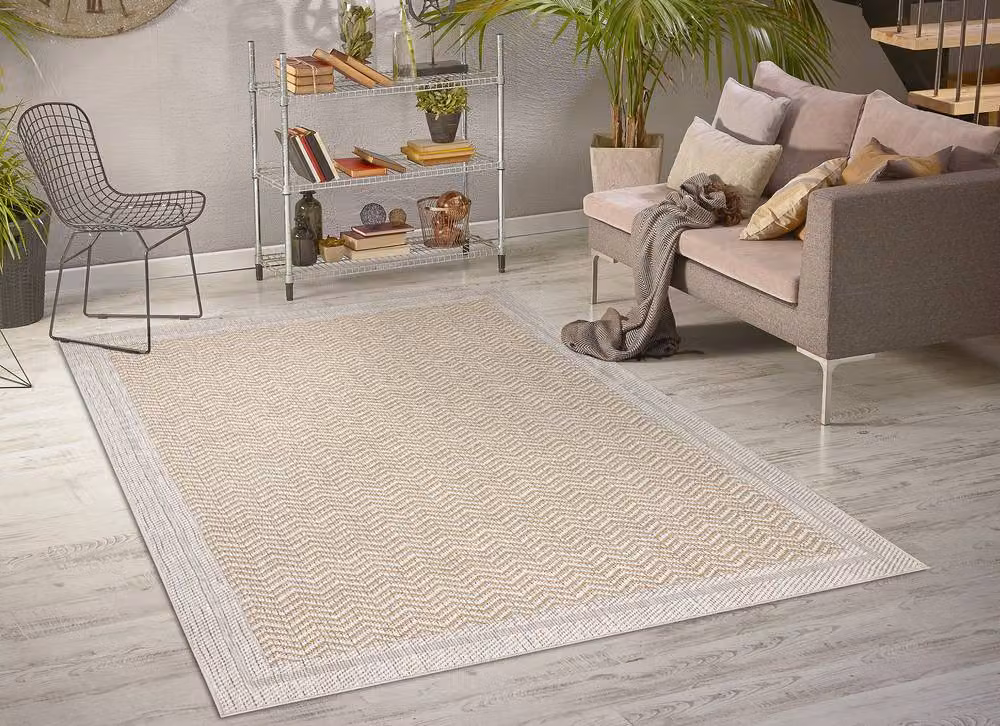 RugsX Origi Herringbone Flat Weave Rug in Yellow and Beige, W: 194 cm, D: 290 cm – 2