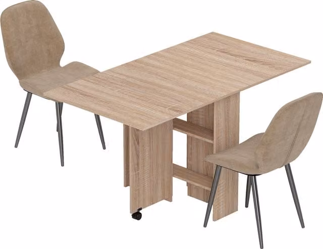 HOMCOM Dining Table Set with 2 Velvet Upholstered Chairs and Storage Shelves in Brown – 1