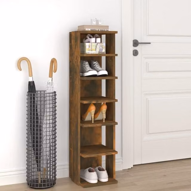 Berkfield Home Smoked Oak Shoe Rack in Brown, H 102 x W 27.5 x D 27 cm – 1