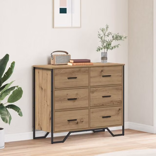Berkfield Home Artisan Oak Chest of Drawers in Brown, W/D/H: 91 x 35.5 x 74.5 cm