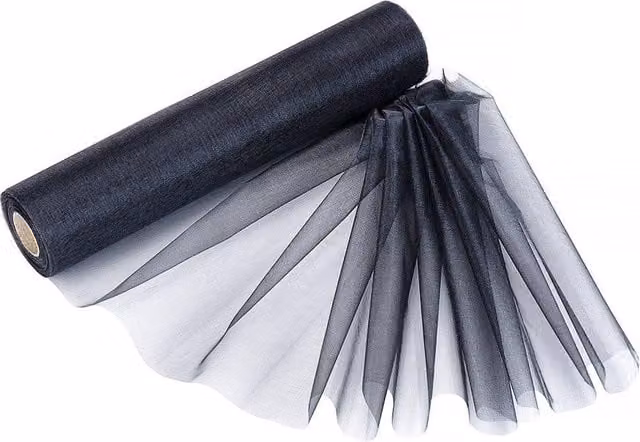 Neel Blue Organza Roll Snow Sheer Glitter Fabric for Chair Bow Sashes, Black, W: 29 cm x L: 25 m – 1