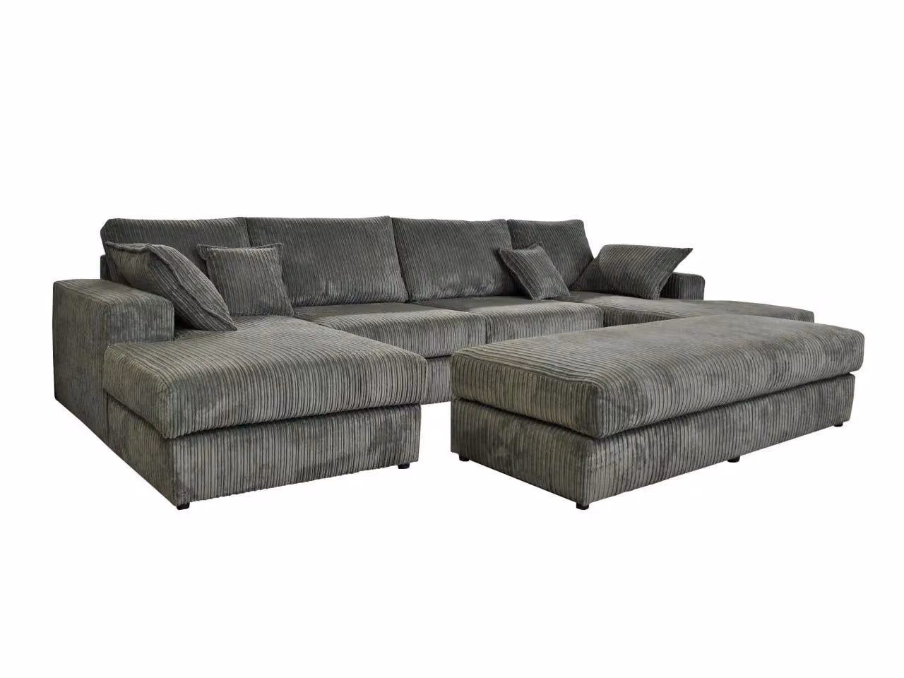 LUXURY LIFE Brooklyn Left-Facing L-Shape Corner Sofa with Matching Ottoman in Grey Jumbo Cord Fabric – 2