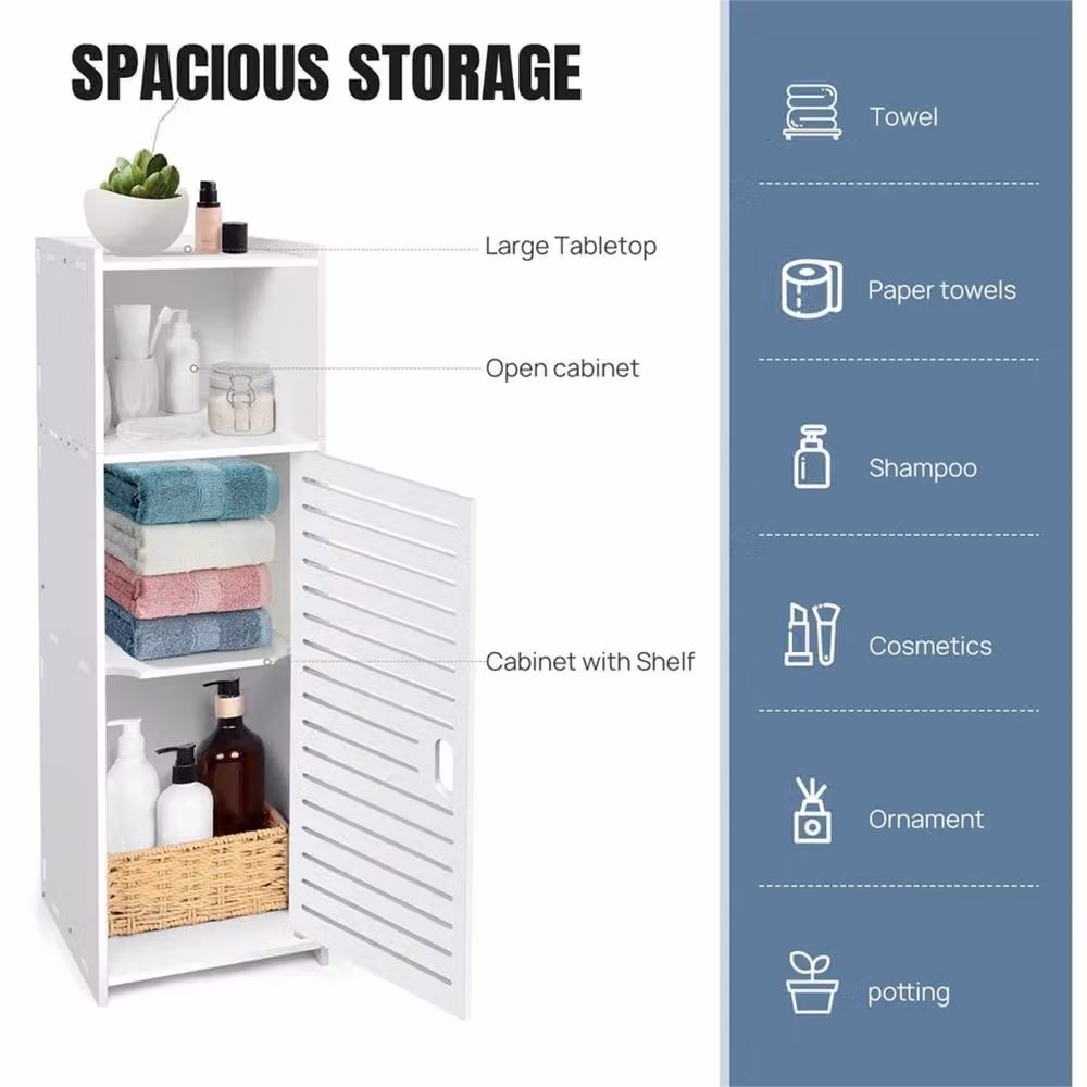 Nordara White Corner Bathroom Cabinet with Hinged Doors and Open Shelf, W/D/H: 70 x 23 x 65 cm – 2