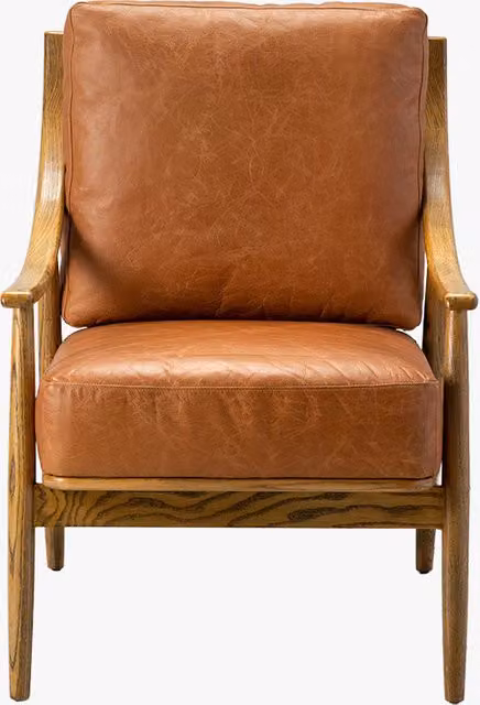 Perch & Parrow Aldona Retro Brown Leather Armchair with Oak Wood Frame