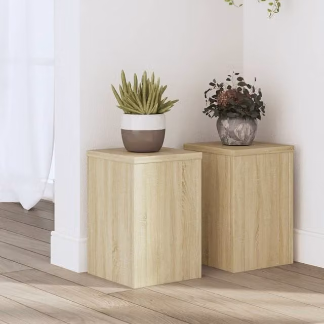 Berkfield Home Set of 2 Modern Square Plant Stands in Sonoma Oak, Brown, W/D/H: 20 x 20 x 30 cm – 1