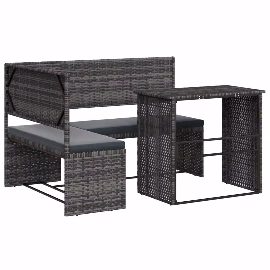 Berkfield Home L-Shaped Grey Poly Rattan Garden Sofa Set with Table and Cushions – 2