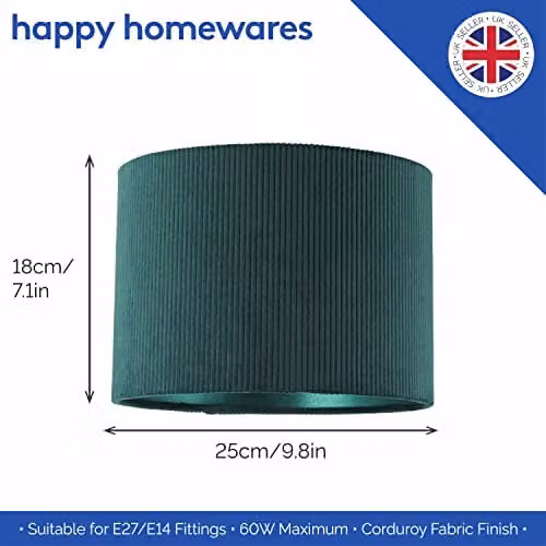 Happy Homewares Modern Round Corduroy Fabric Drum Lamp Shade in Green, W/D/H: 25 x 25 x 18 cm – 5