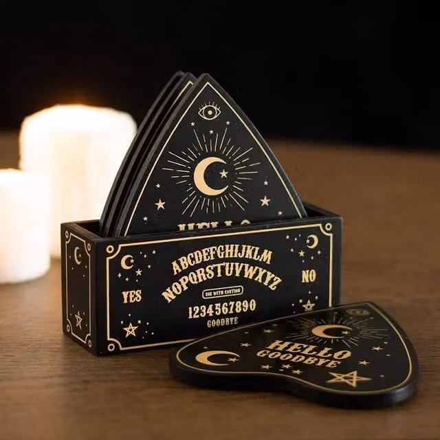 Uniqueful Black and Gold Talking Board Planchette Coaster Set, 1 Pack