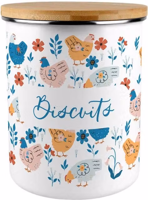 Purely Home Botanical Hens Extra Large Metal Biscuit Tin, Multicoloured Floral Design