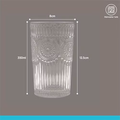 Argon Tableware Amore Floral Highball Tumbler Glasses, Transparent, Pack of 12, 350ml – 5