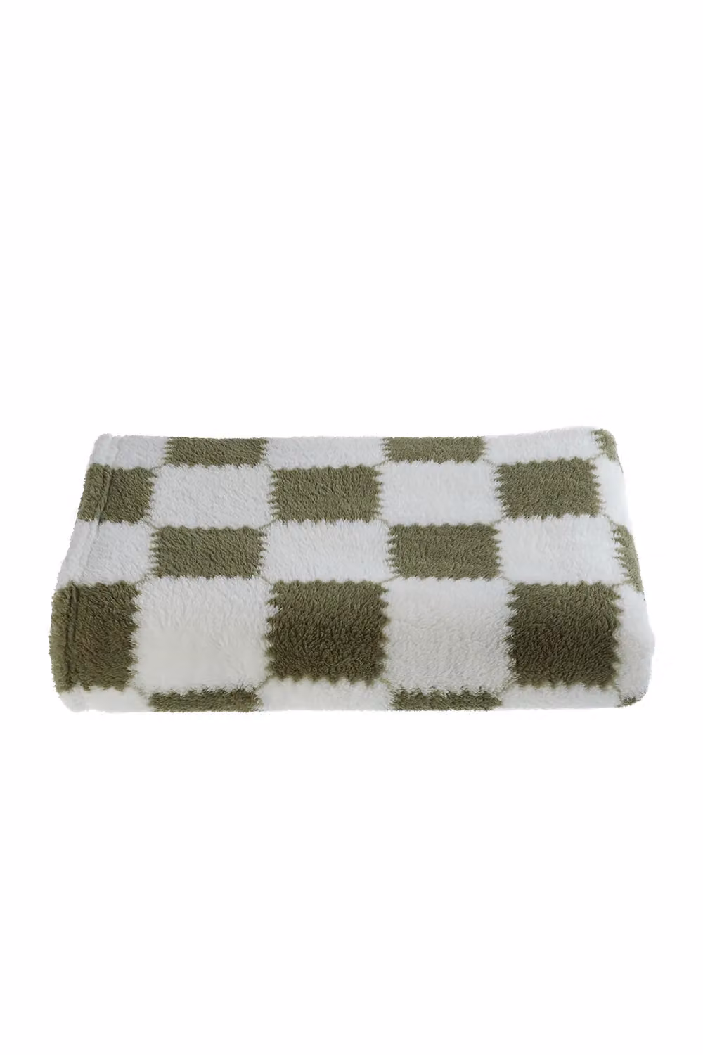 H&O Direct Green and White Checkerboard Plush Throw Blanket, W: 100 cm, D: 150 cm – 3